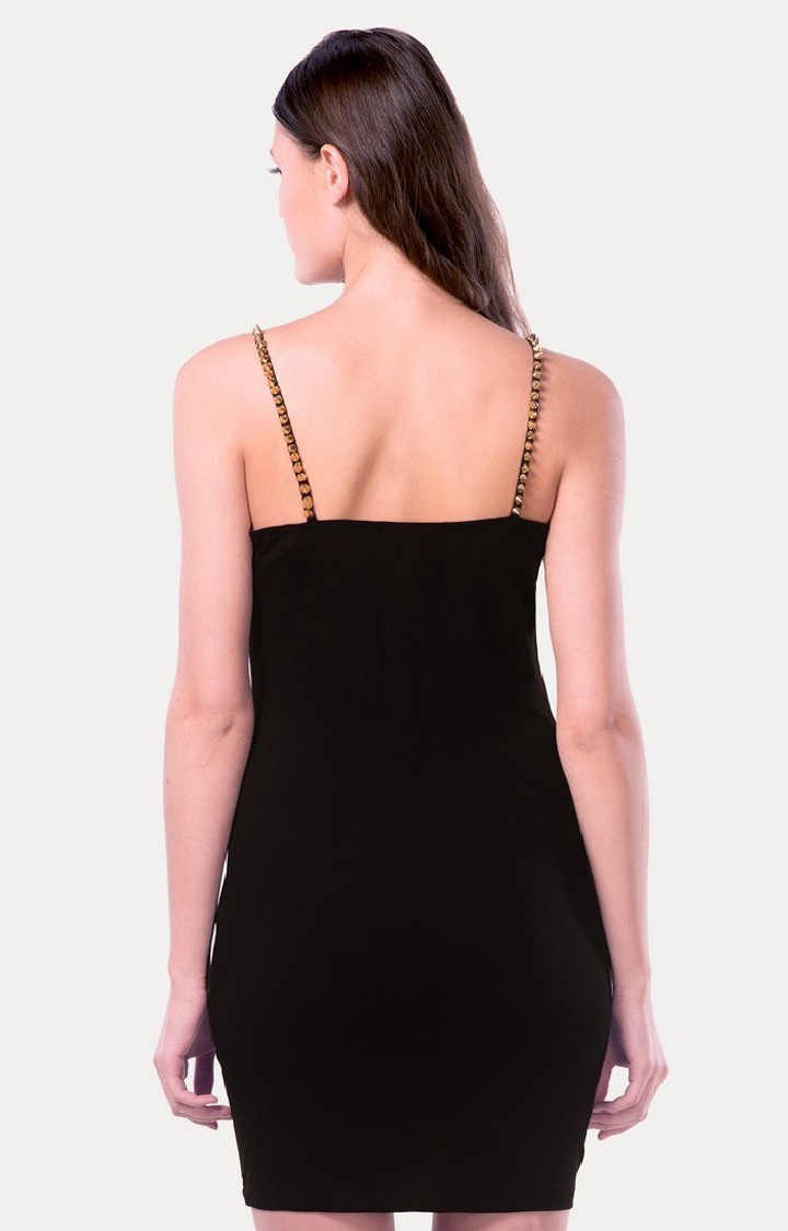 Women's Black Viscose SolidEveningwear Bodycon Dress