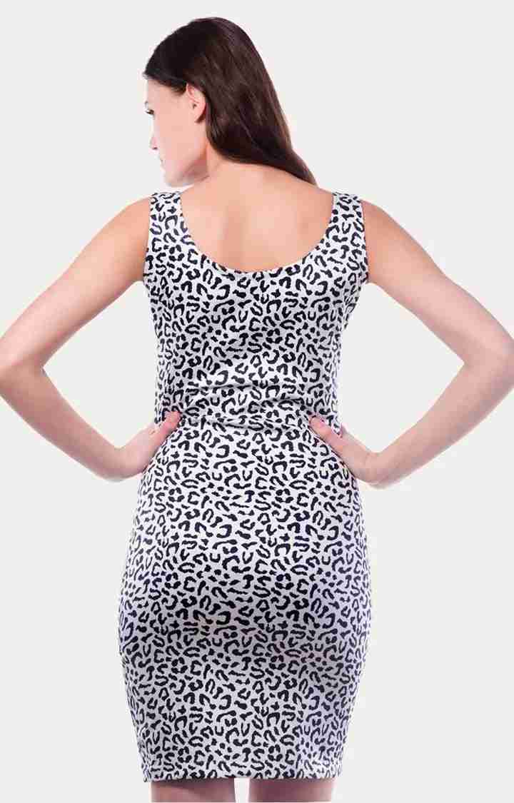 Women's White Polyester PrintedCasualwear Bodycon Dress