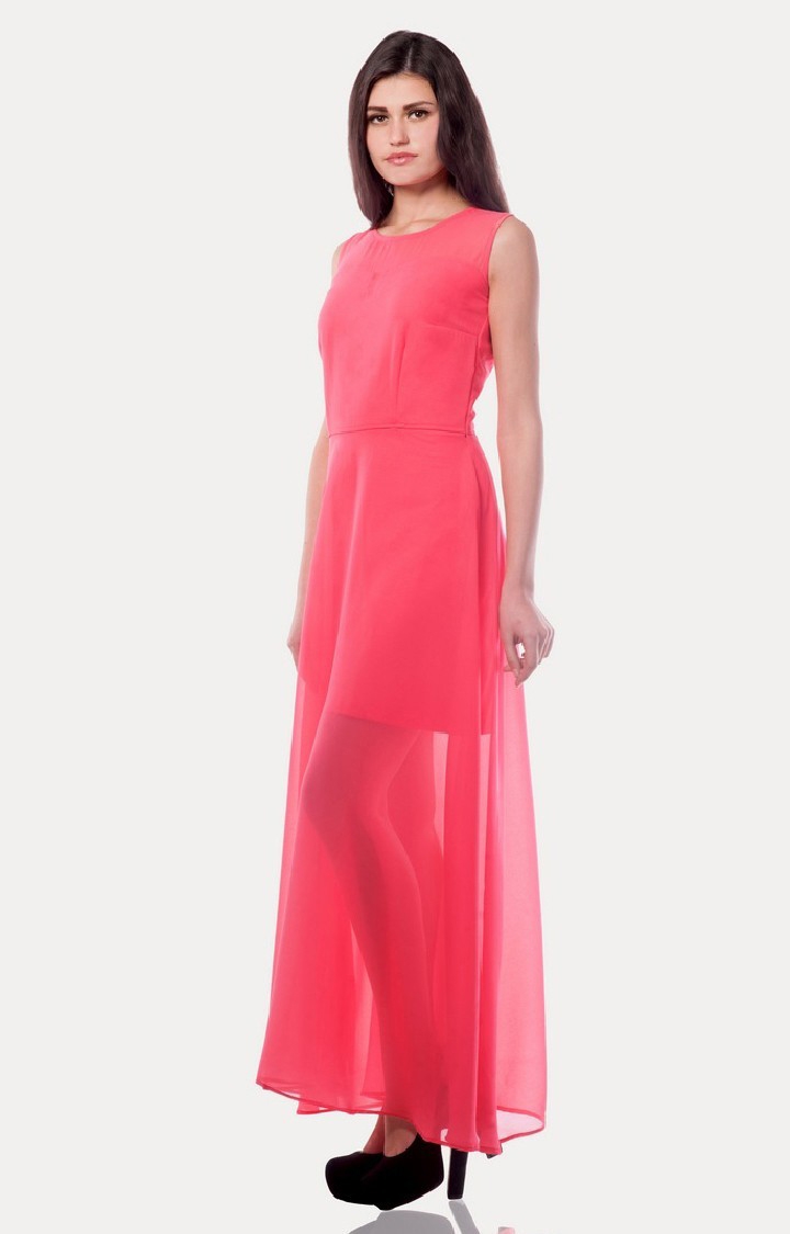 MISS CHASE | Women's Orange Viscose SolidCasualwear Maxi Dress