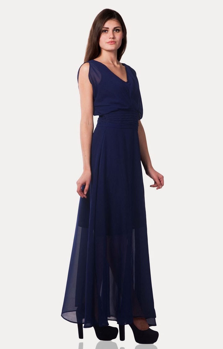 MISS CHASE | Women's Blue Solid Maxi Dress