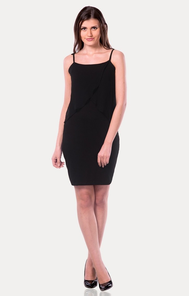 Women's Black Viscose SolidEveningwear Sheath Dress