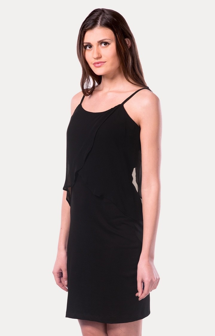 Women's Black Viscose SolidEveningwear Sheath Dress