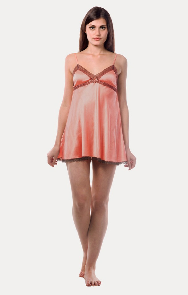 Women's Peach Satin Babydolls