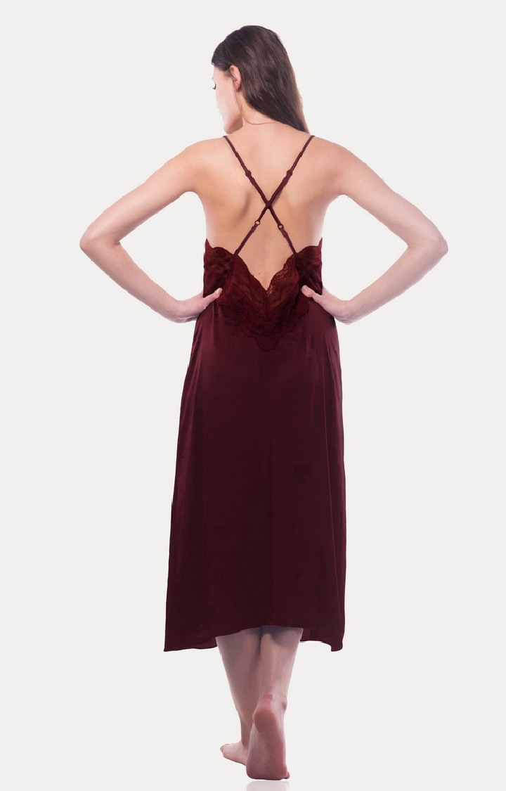 Women's Maroon Satin Night Dresses