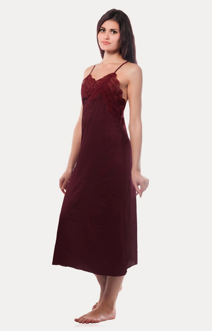 Women's Maroon Satin Night Dresses