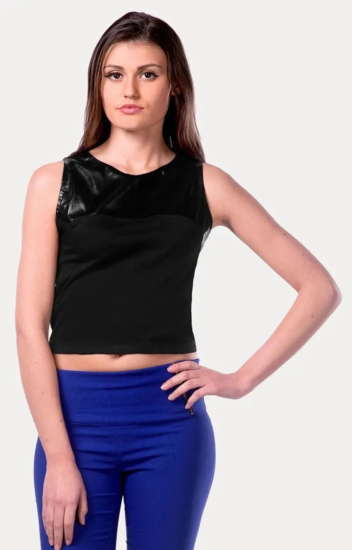 MISS CHASE | Women's Black Solid Crop Top