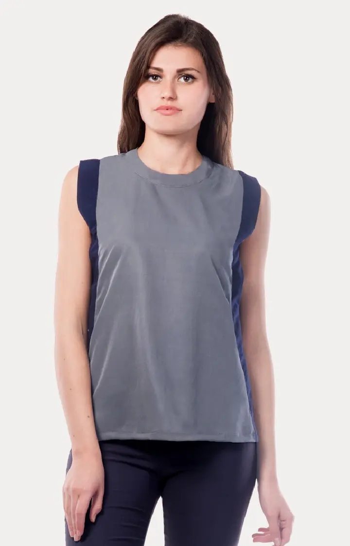 MISS CHASE | Women's Grey Crepe SolidCasualwear Tops