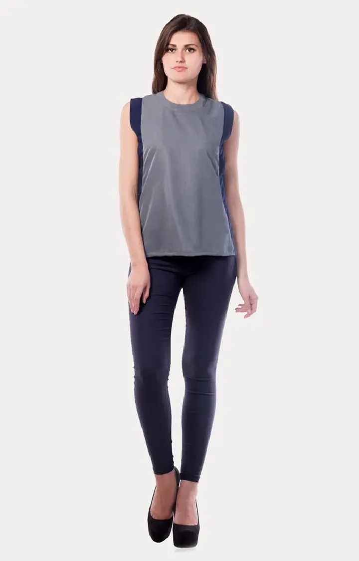 Women's Grey Crepe SolidCasualwear Tops