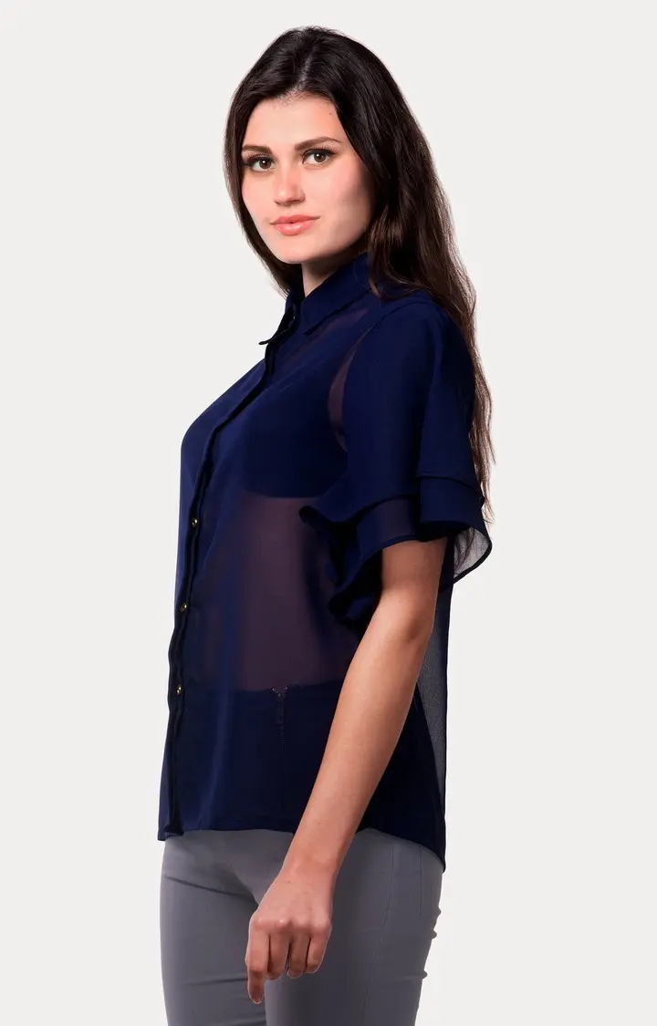 MISS CHASE | Women's Blue Solid Casual Shirts 2