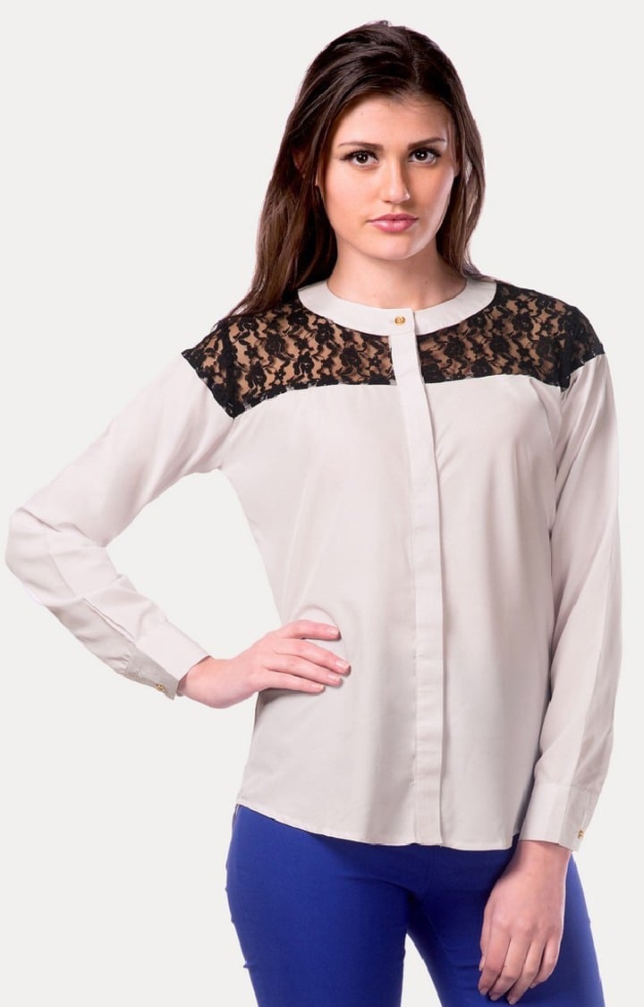 MISS CHASE | Women's White Crepe PrintedCasualwear Casual Shirts
