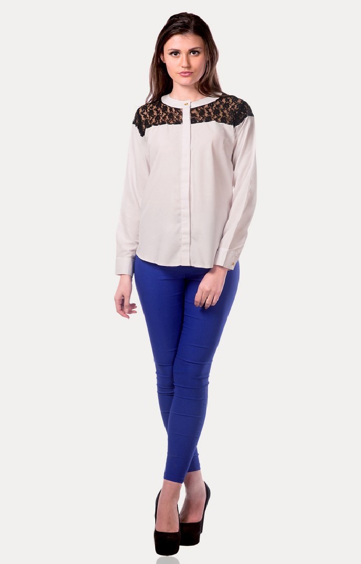 Women's White Crepe PrintedCasualwear Casual Shirts