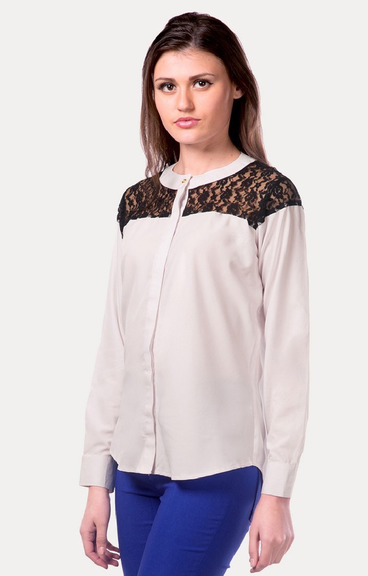 Women's White Crepe PrintedCasualwear Casual Shirts