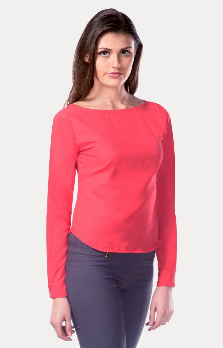 Women's Pink Crepe SolidCasualwear Tops