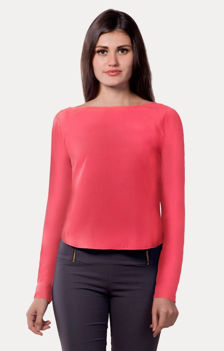 Women's Pink Crepe SolidCasualwear Tops