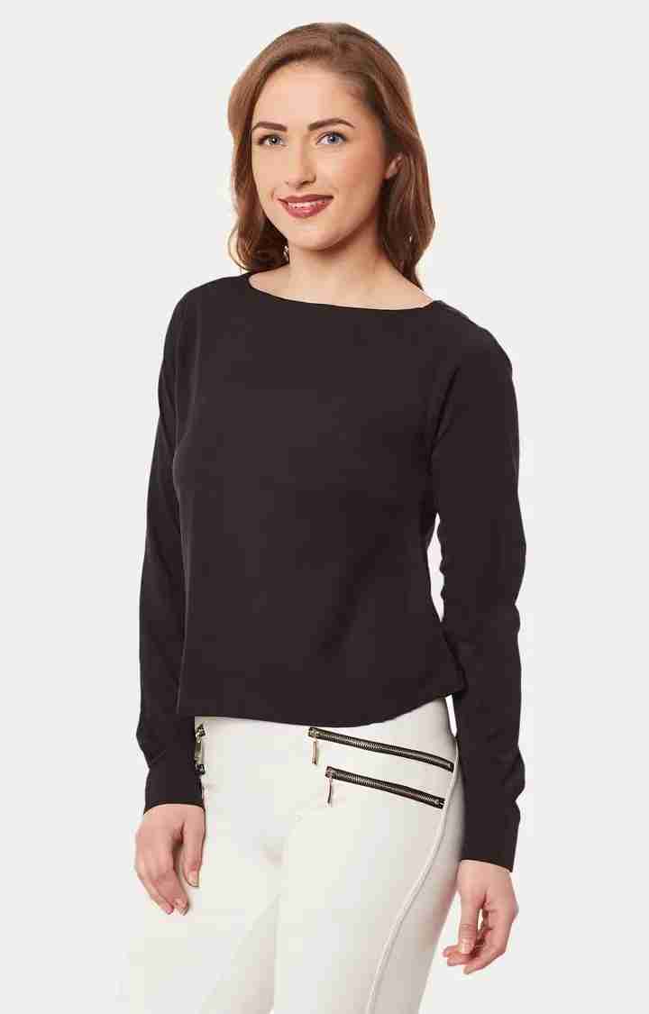 Women's Black Crepe SolidCasualwear Tops