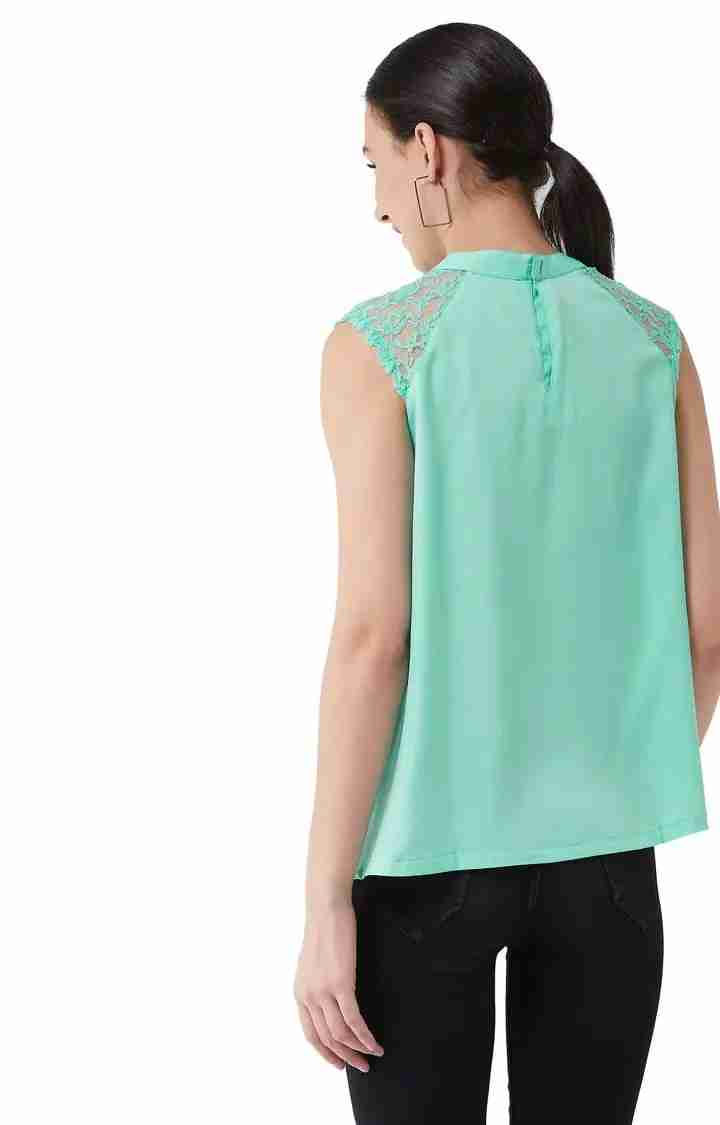 Women's Green Crepe SolidCasualwear Tops