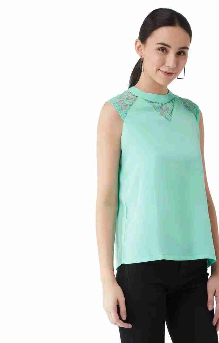 Women's Green Crepe SolidCasualwear Tops