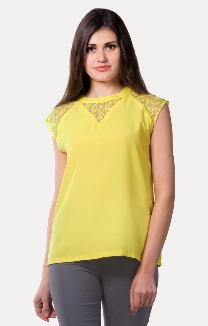 MISS CHASE | Women's Yellow Crepe SolidCasualwear Tops