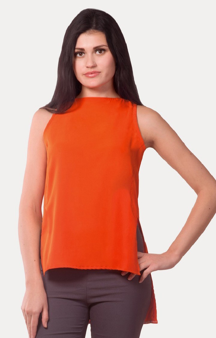 MISS CHASE | Women's Orange Crepe SolidCasualwear Tops