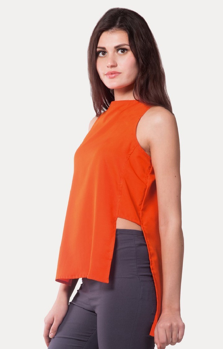 Women's Orange Crepe SolidCasualwear Tops