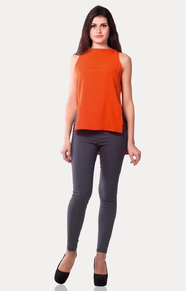 Women's Orange Crepe SolidCasualwear Tops
