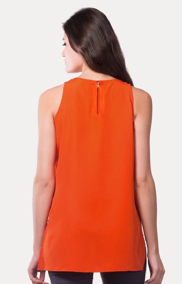 Women's Orange Crepe SolidCasualwear Tops