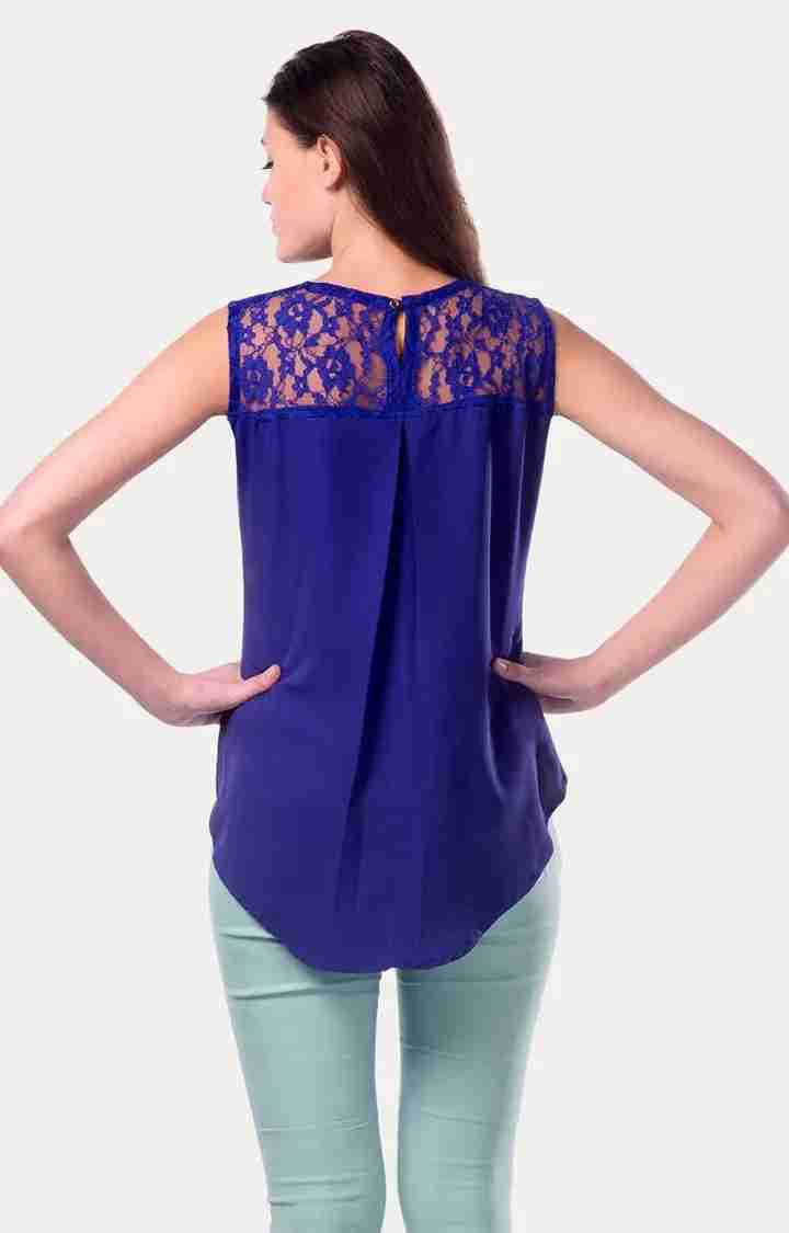 Women's Blue Crepe SolidCasualwear Tops