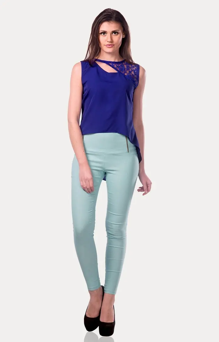 Women's Blue Crepe SolidCasualwear Tops