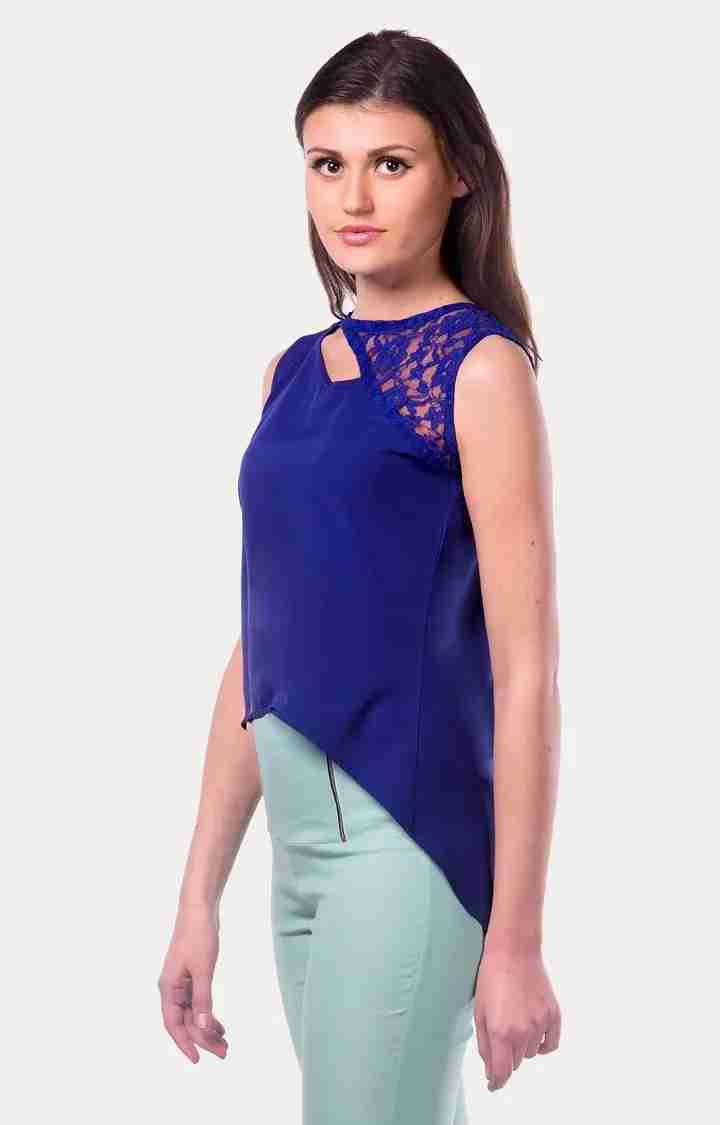 Women's Blue Crepe SolidCasualwear Tops