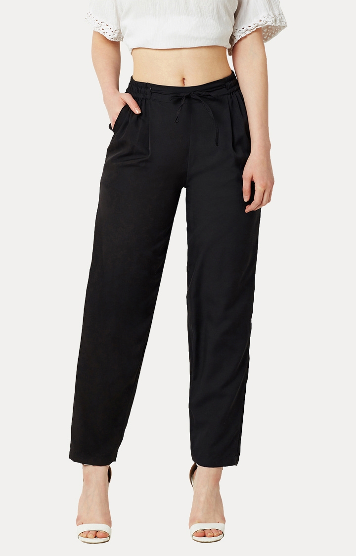 MISS CHASE | Women's Black Solid Casual Pants