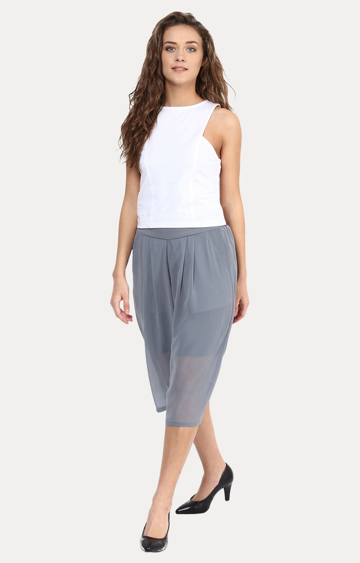 MISS CHASE | Women's Grey Solid Culottes 1