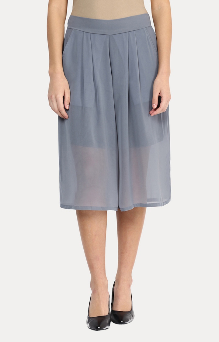 MISS CHASE | Women's Grey Solid Culottes 0