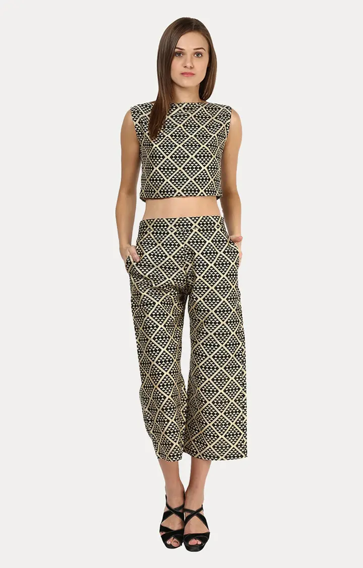 Women's Gold Printed Culottes