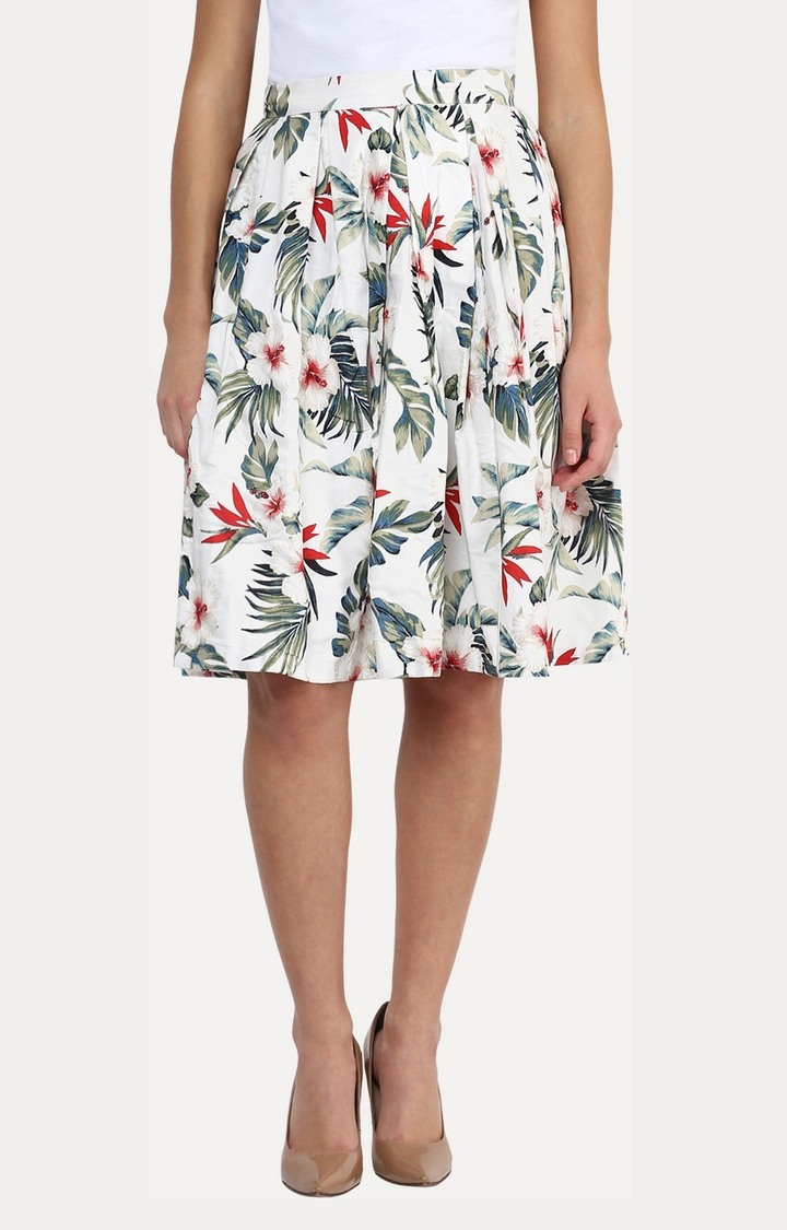 MISS CHASE | Women's White Floral Pleated Skirt