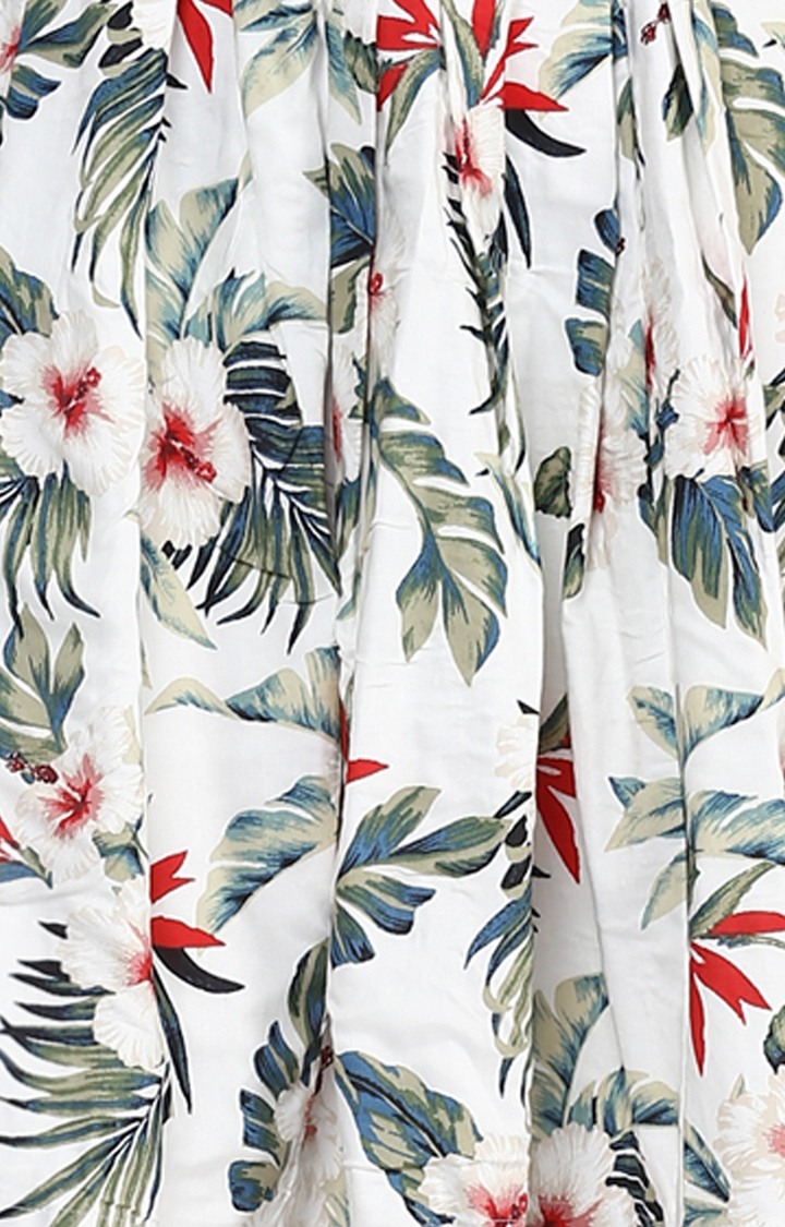 Women's White Floral Pleated Skirt