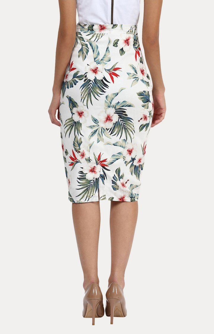 Women's White Floral Straight Skirt