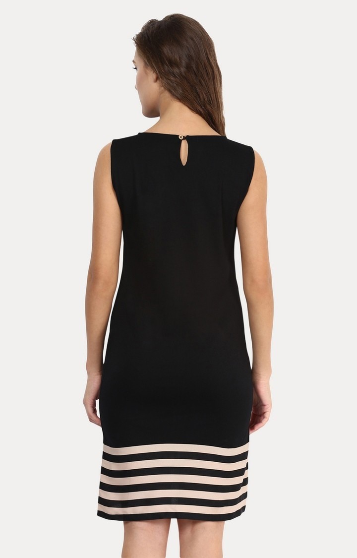 Women's Black Viscose StripedEveningwear Sheath Dress
