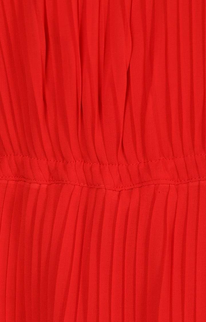 Women's Red Cotton SolidEveningwear Asymmetric Dress