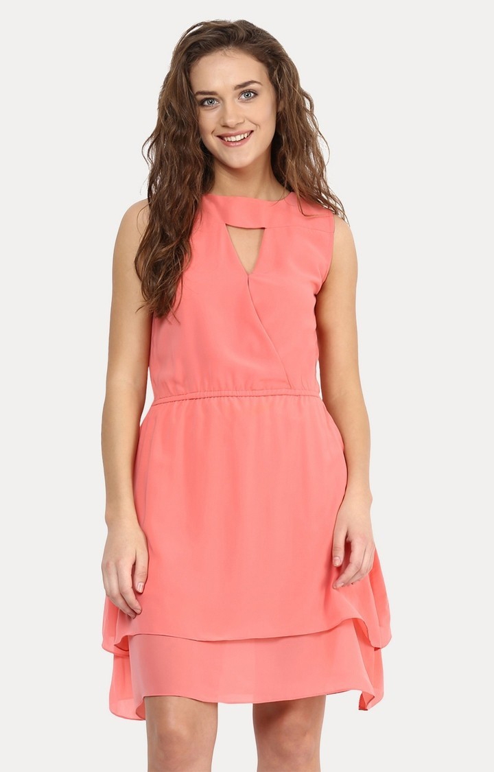 MISS CHASE | Women's Pink Cotton SolidCasualwear Skater Dress