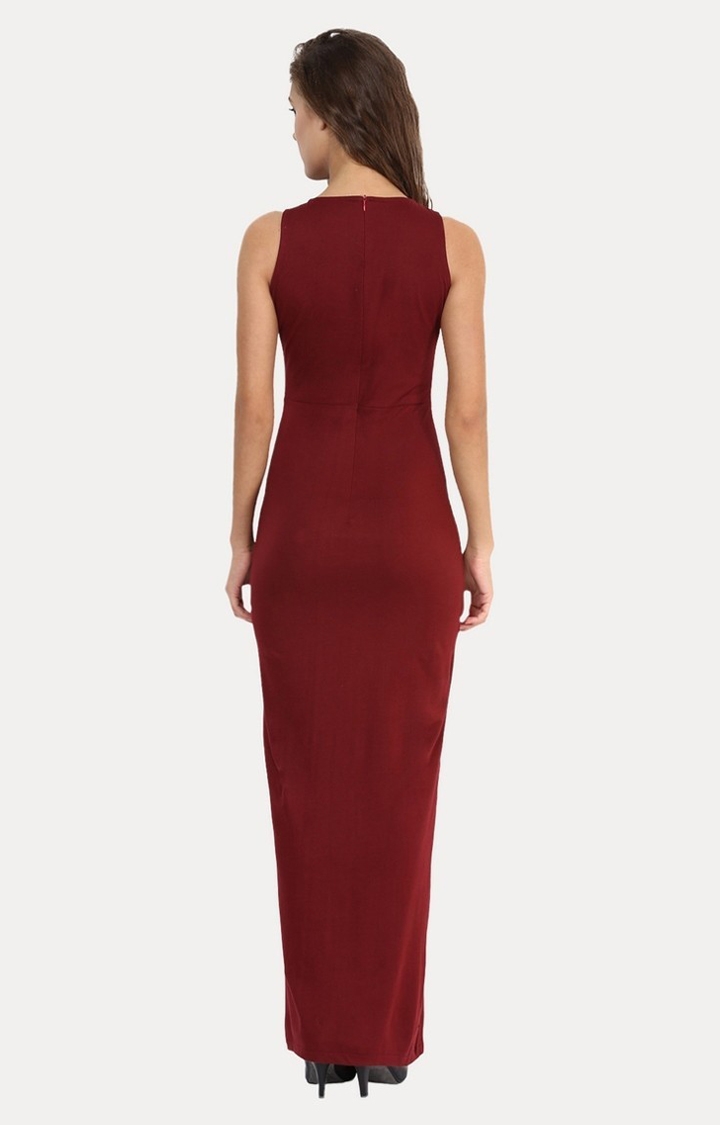 MISS CHASE | Women's Red Solid Maxi Dress 2