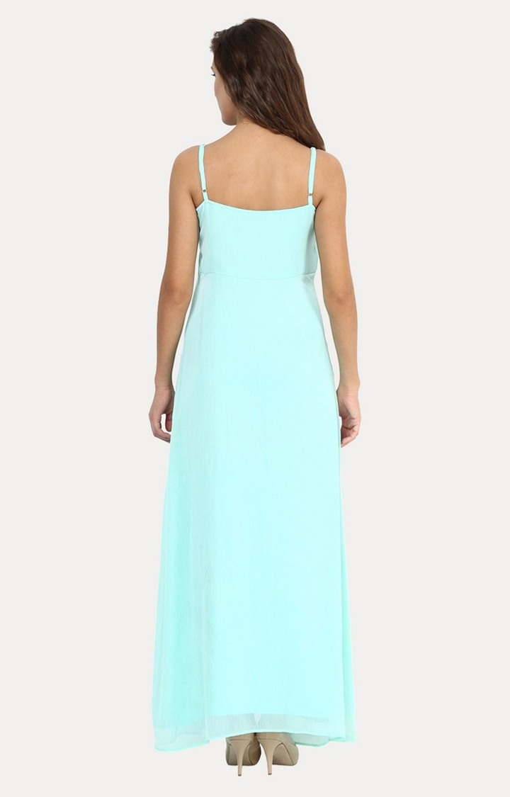 Women's Green Chiffon SolidEveningwear Maxi Dress