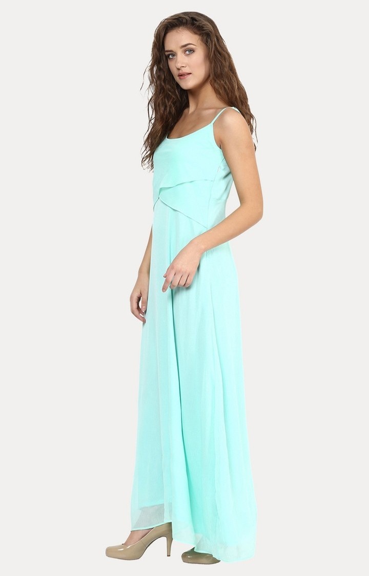 MISS CHASE | Women's Green Chiffon SolidEveningwear Maxi Dress