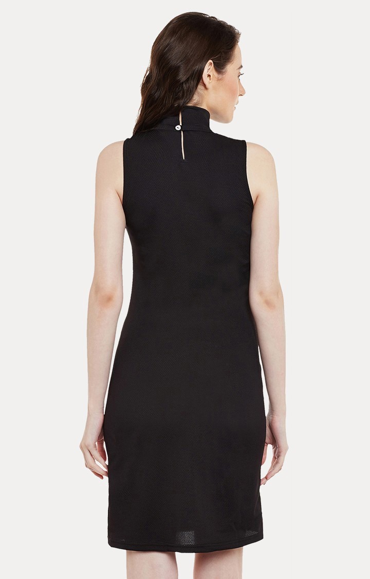 Women's Black Polyester SolidEveningwear Sheath Dress