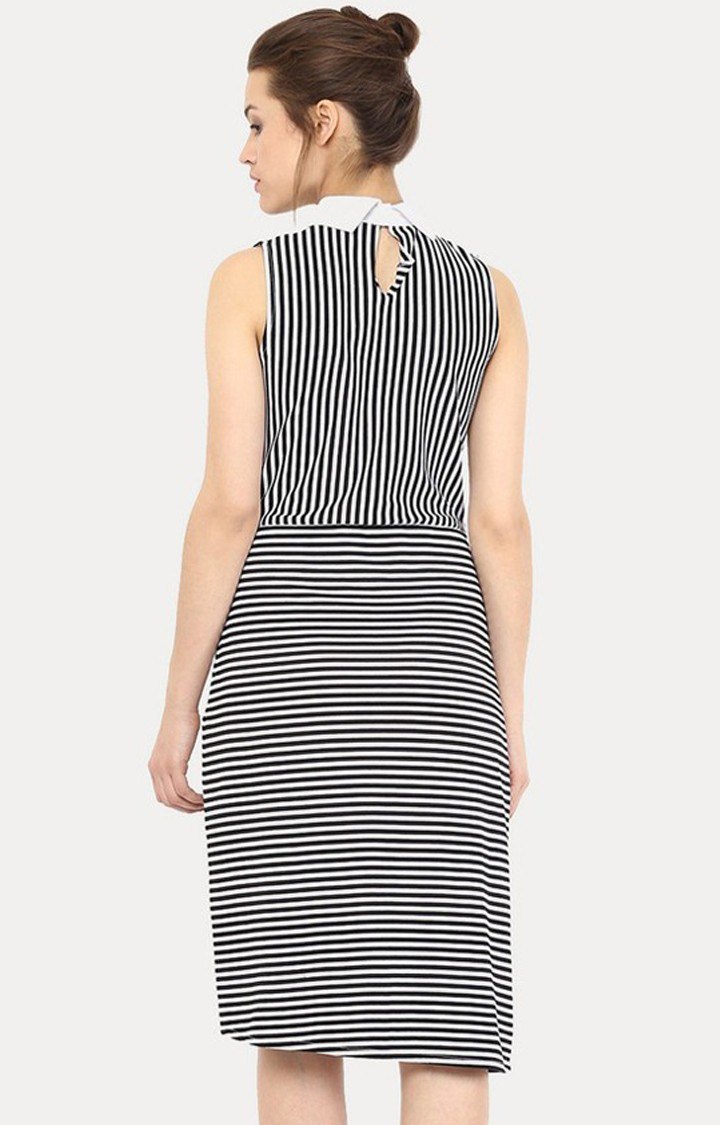 Women's Grey Viscose StripedCasualwear Sheath Dress