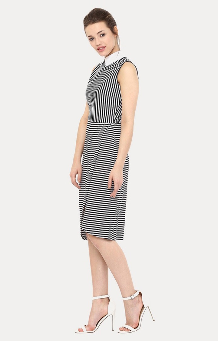 Women's Grey Viscose StripedCasualwear Sheath Dress