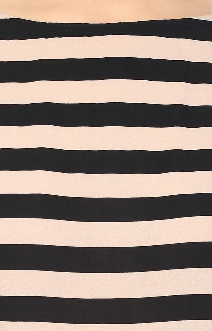 Women's Black Crepe StripedCasualwear Sheath Dress