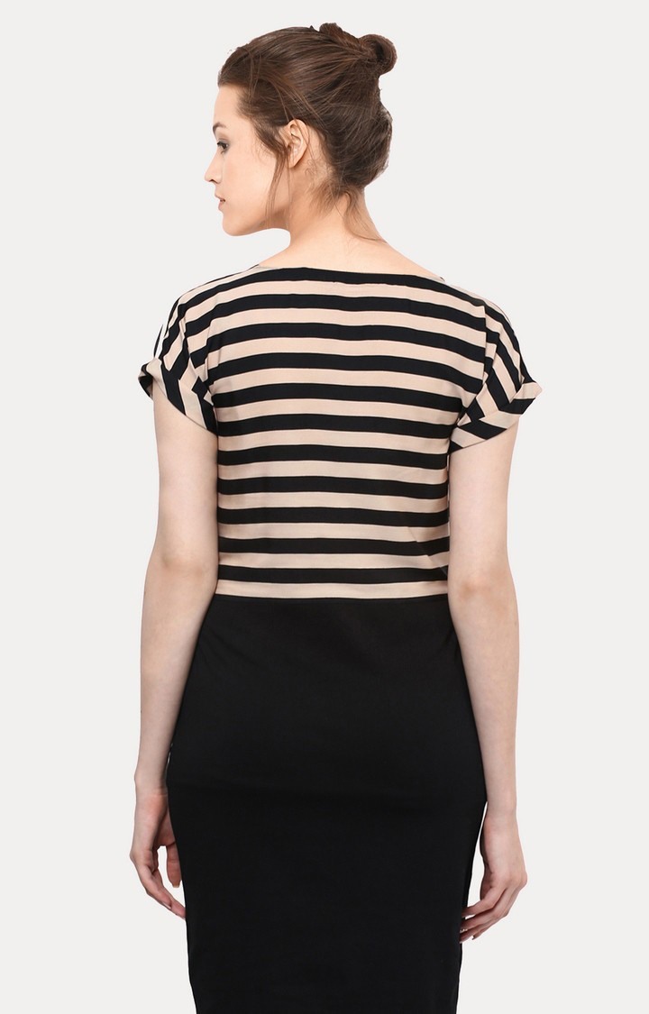 Women's Black Crepe StripedCasualwear Sheath Dress