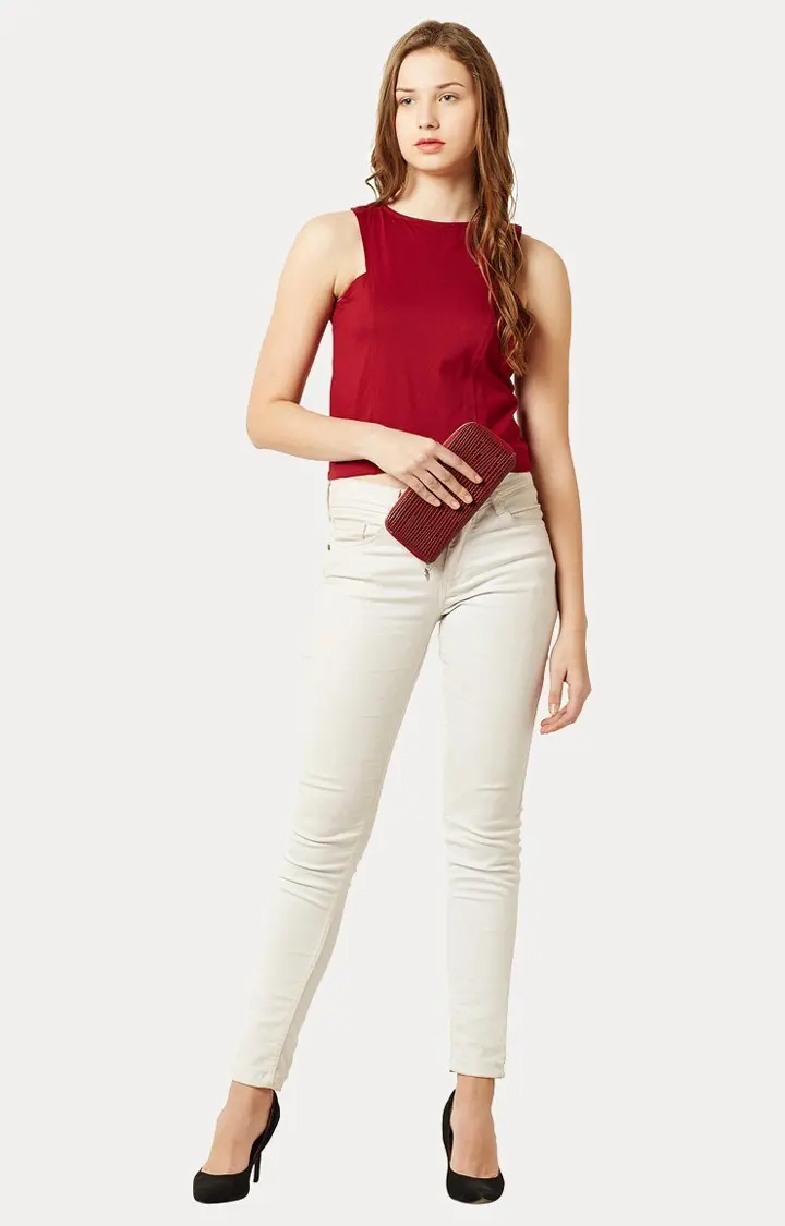 Women's Red Cotton SolidCasualwear Crop Top