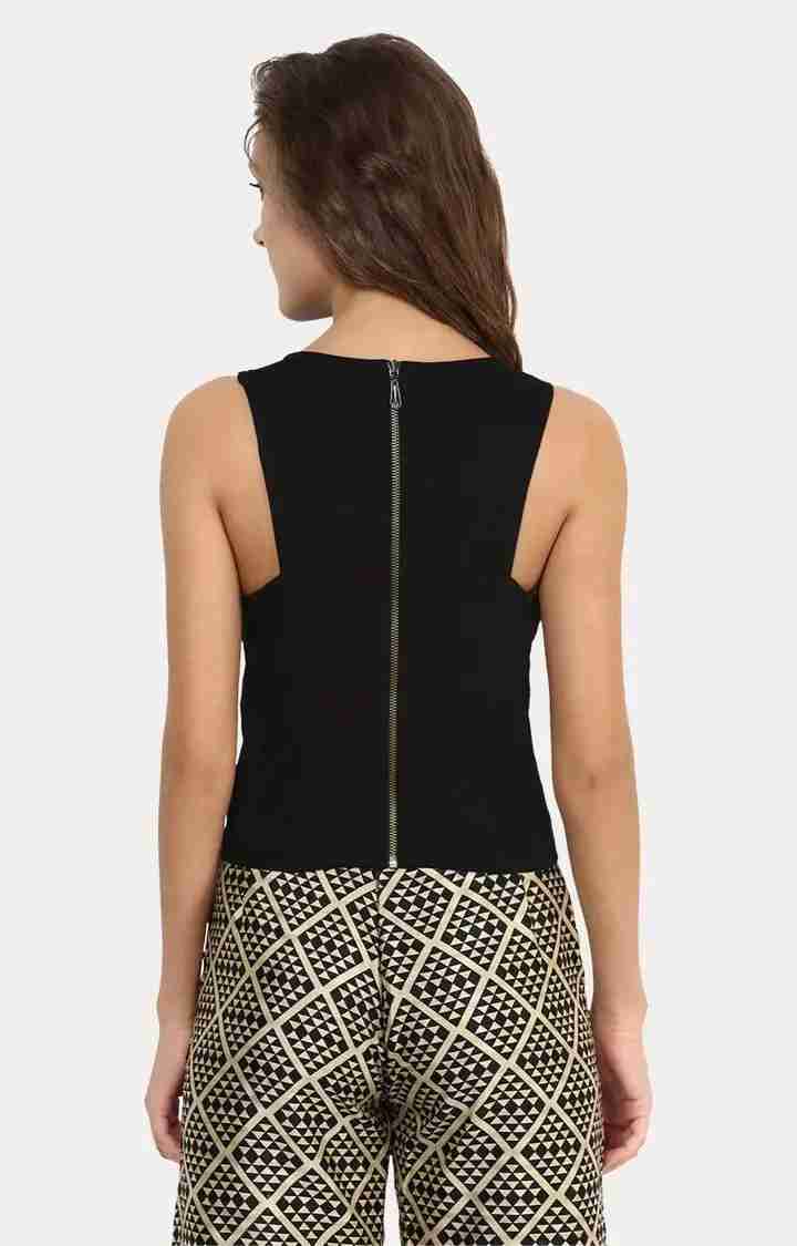 Women's Black Viscose SolidCasualwear Crop Top