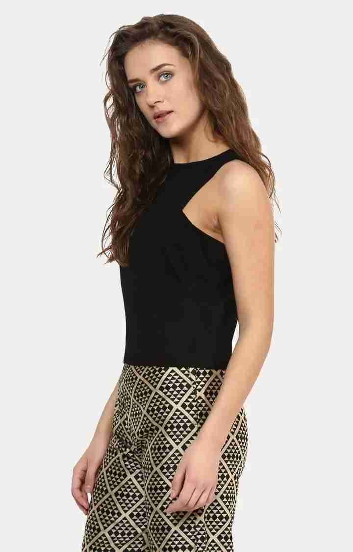Women's Black Viscose SolidCasualwear Crop Top